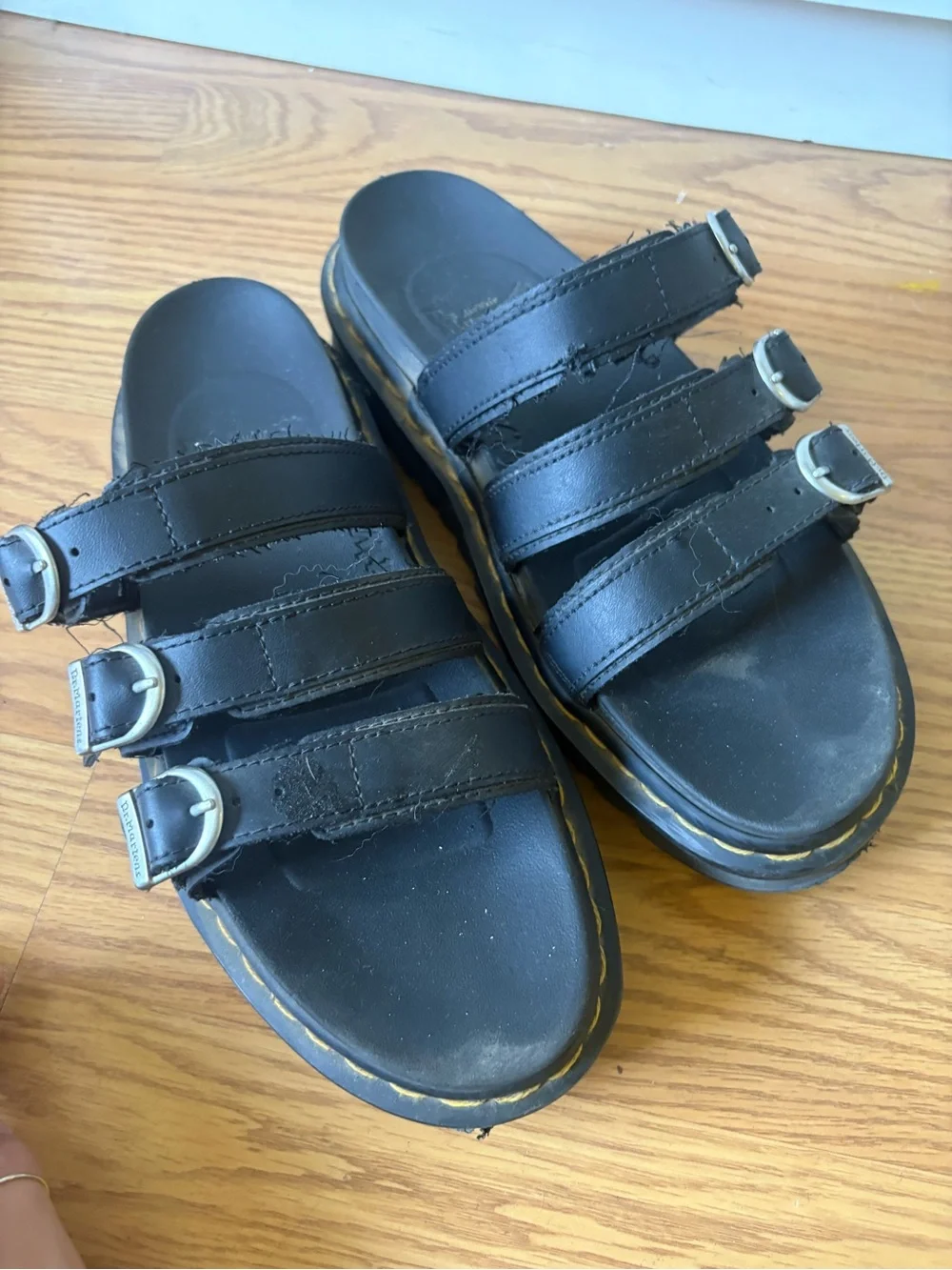 Dr. Martens Black Triple-Buckle Platform Slide Sandals
